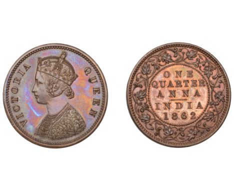 The Uniform Coinage of India, British Imperial Period, Victoria, original copper Proof Quarter-Anna, 1862, type E/II [Prid. B