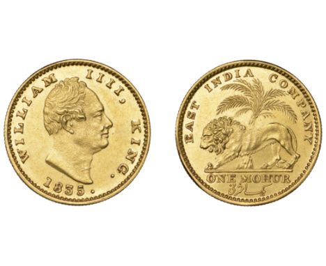 An exceptional gold ‘specimen’ Mohur, 1835   The Uniform Coinage of India, East India Company, William IV, gold ‘specimen’ Mo