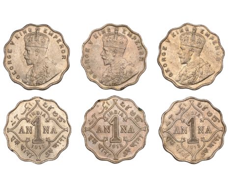 The Uniform Coinage of India, British Imperial Period, George V, cupro-nickel Annas (3), 1912, Bombay (2), crowned bust left,