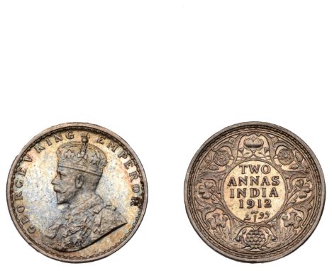 The Uniform Coinage of India, British Imperial Period, George V, original silver Proof 2 Annas, 1912, Calcutta, crowned and r