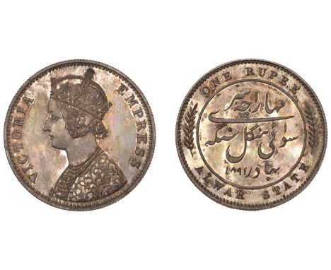 An original Alwar Proof Rupee, 1891, provenanced to 1907   The Uniform Coinage of India, British Imperial Period: Princely St