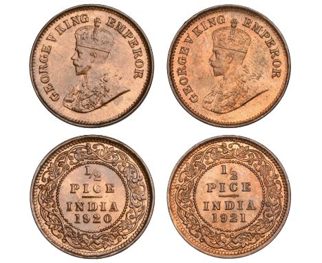 The Uniform Coinage of India, British Imperial Period, George V, bronze Half-Pice (2), 1920, Calcutta, crowned and robed bust