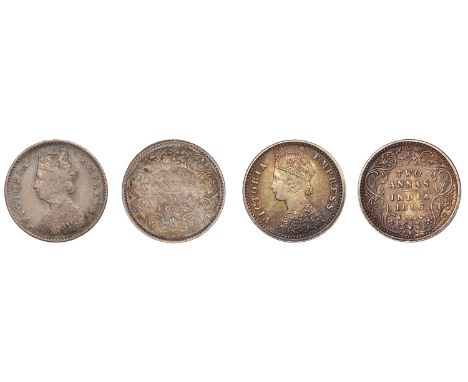 The Uniform Coinage of India, British Imperial Period, Victoria, silver 2 Annas (2), 1885b, type A/I, Bombay, crowned and rob