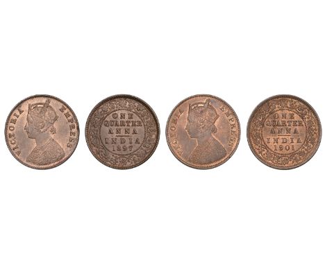 The Uniform Coinage of India, British Imperial Period, Victoria, copper Quarter-Annas (2), 1897, type II, Calcutta, crowned a