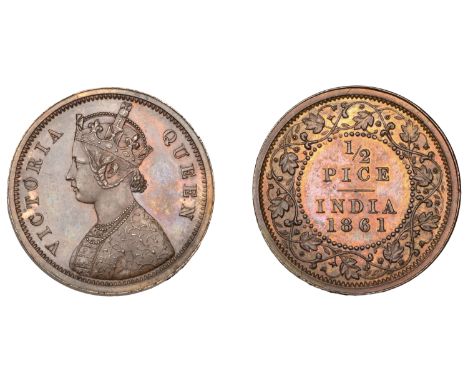 An extremely rare piédfort Half-Pice, 1861   The Uniform Coinage of India, British Imperial Period, Victoria, copper piédfort