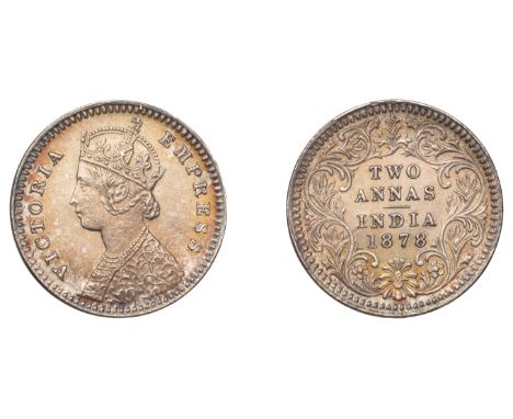 The Uniform Coinage of India, British Imperial Period, Victoria, silver 2 Annas, 1878, type B/II, Calcutta, crowned and robed