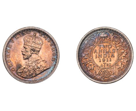 The Uniform Coinage of India, British Imperial Period, George V, original silver Proof 2 Annas, 1911, Calcutta, crowned and r