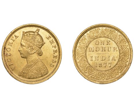 The Uniform Coinage of India, British Imperial Period, Victoria, gold Mohur, 1877, type A, Calcutta, younger crowned and robe