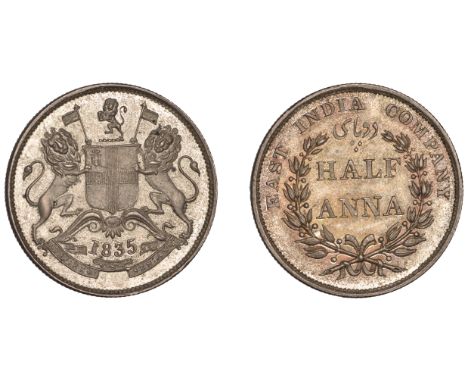 An 1835 Proof Half-Anna in silver   The Uniform Coinage of India, East India Company, Victoria, original Proof Half-Anna, 183