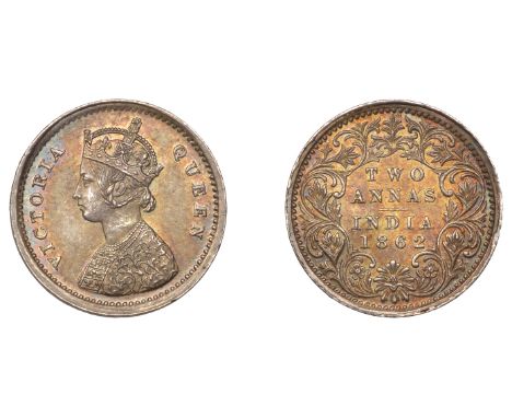 The Uniform Coinage of India, British Imperial Period, Victoria, silver 2 Annas, 1862, type II, Bombay, crowned and robed bus