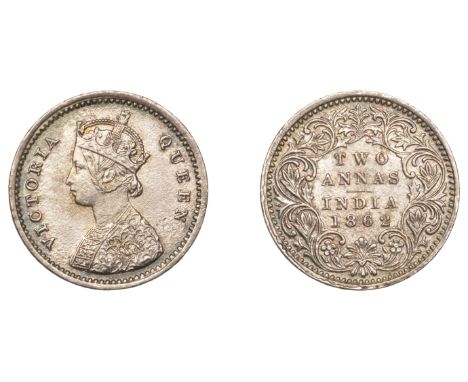 The Uniform Coinage of India, British Imperial Period, Victoria, silver 2 Annas, 1862, type II, Madras, crowned and robed bus