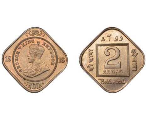 The Uniform Coinage of India, British Imperial Period, George V, cupro-nickel lozenge-shaped 2 Annas, 1918, Calcutta, crowned