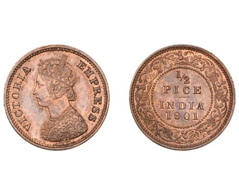 The Uniform Coinage of India, British Imperial Period, Victoria, original copper Proof Half-Pice, 1901, Calcutta, crowned and