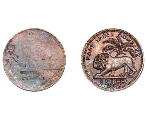 The Uniform Coinage of India, East India Company: Retro Patterns, Five Rupees, uniface rev., in silver, lion walking left, pa