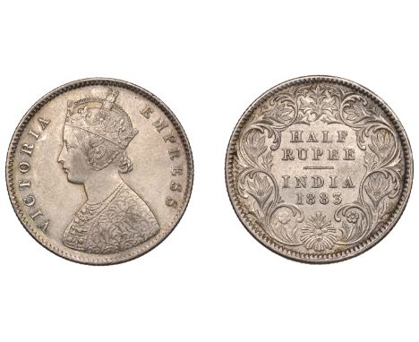 The Uniform Coinage of India, British Imperial Period, Victoria, silver Half-Rupee, 1883c, type A/I, Calcutta, crowned and ro