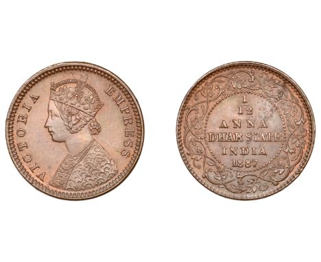 The Uniform Coinage of India, British Imperial Period: Princely States, DHAR, Victoria [Anand Rao III (1857-98)], copper Twel