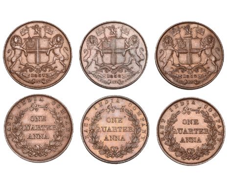 The Uniform Coinage of India, East India Company, Victoria, copper Quarter-Annas (3), 1857, type A/I, by R. Heaton & Sons (Bi