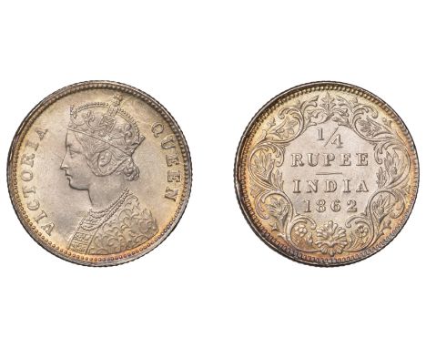 The Uniform Coinage of India, British Imperial Period, Victoria, silver Quarter-Rupee, 1862, type A/II, Calcutta, crowned and