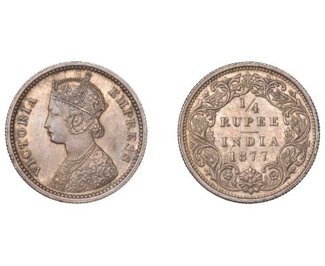 The Uniform Coinage of India, British Imperial Period, Victoria, silver Quarter-Rupee, 1877, type B/I, Bombay, crowned and ro