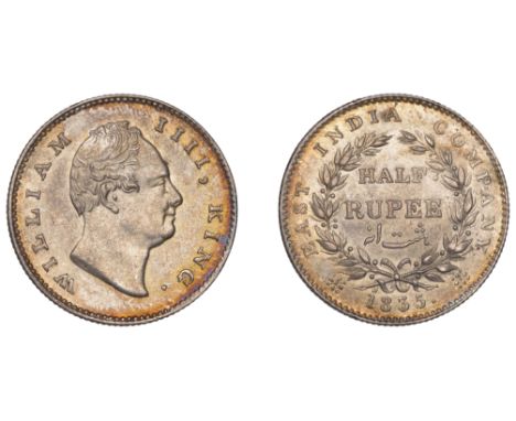 The Uniform Coinage of India, East India Company, William IV, silver Half-Rupee, 1835, type A/I, Calcutta, bust left, rs [Rob