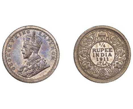 The Uniform Coinage of India, British Imperial Period, George V, original silver Proof Quarter-Rupee, 1911, Calcutta, crowned