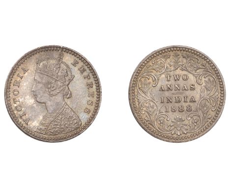 The Uniform Coinage of India, British Imperial Period, Victoria, silver 2 Annas, 1888, type B/II, Calcutta, crowned and robed