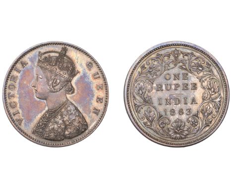 An exceptionally rare 1863 silver Proof Pattern Rupee, Royal Mint   The Uniform Coinage of India, British Imperial Period, Vi