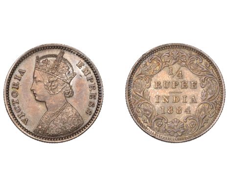 The Uniform Coinage of India, British Imperial Period, Victoria, silver Quarter-Rupee, 1884b, type B/I, Bombay, crowned and r