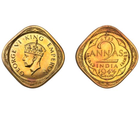 The Uniform Coinage of India, British Imperial Period, George VI, original nickel-brass lozenge-shaped Proof 2 Annas, 1944l, 
