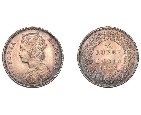 The Uniform Coinage of India, British Imperial Period, Victoria, silver Quarter-Rupee, 1883, type B/I, Bombay, crowned and ro