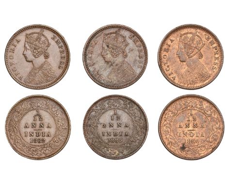 The Uniform Coinage of India, British Imperial Period, Victoria, copper Twelfth-Annas (3), type A, 1882, Calcutta, crowned an