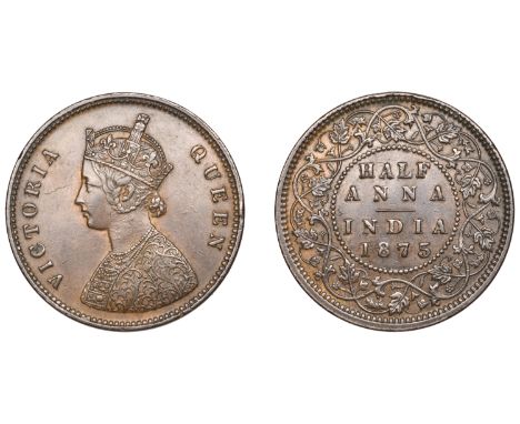 The Uniform Coinage of India, British Imperial Period, Victoria, copper Half-Anna, 1875, Calcutta, crowned and robed bust lef
