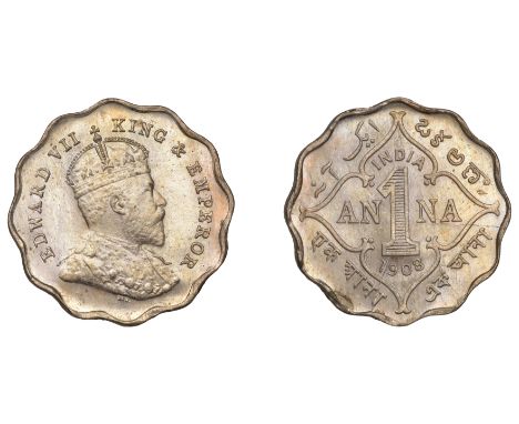 The Uniform Coinage of India, British Imperial Period, Edward VII, cupro-nickel Anna, 1908b, Bombay, crowned bust right, incu