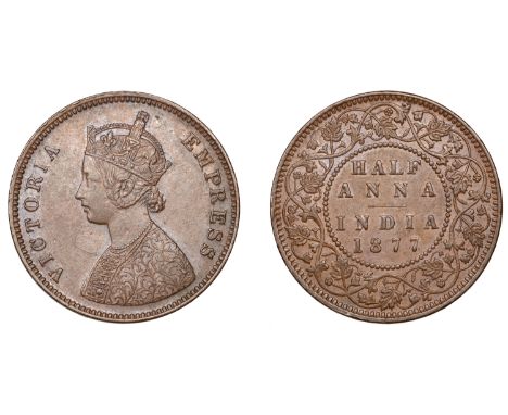 The Uniform Coinage of India, British Imperial Period, Victoria, copper Half-Anna, 1877, Bombay, type B, crowned and robed bu