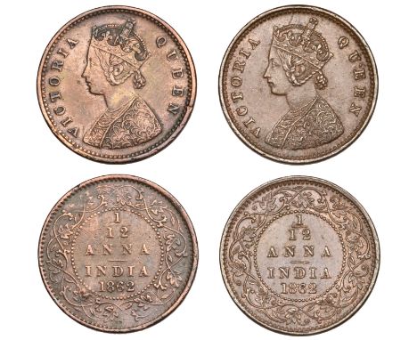 The Uniform Coinage of India, British Imperial Period, Victoria, copper Twelfth-Annas (2), 1862, type A/II, Madras, crowned a