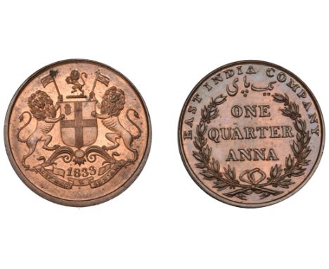 The Uniform Coinage of India, East India Company, temp. Victoria (?), original copper Pattern mule Quarter-Anna, 1833 [perhap