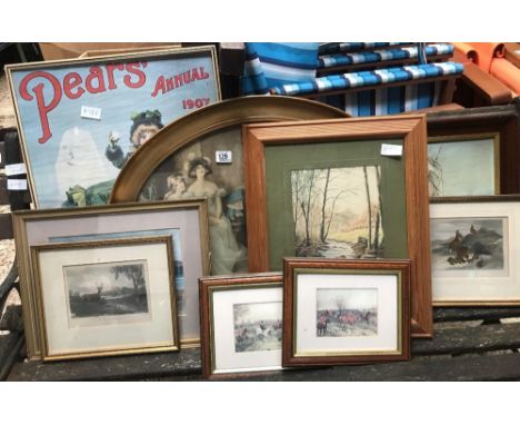 QTY OF F/G PRINTS &amp; WATERCOLOURS INCL; COPY PEARS ANNUAL 1907 ADVERTISING POSTER