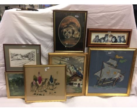 QTY OF WOOL WORK &amp; TAPESTRY PICTURES &amp; OTHER PICTURES