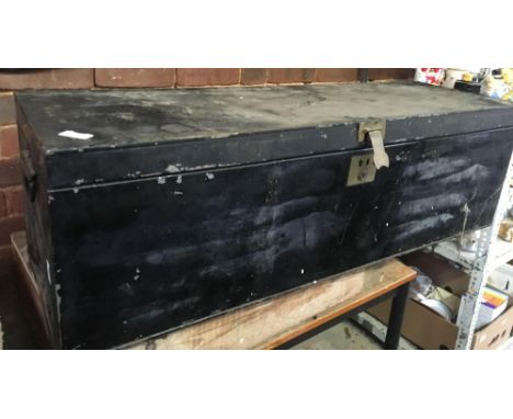 LONG BLACK METAL MILITARY TRAVEL TRUNK