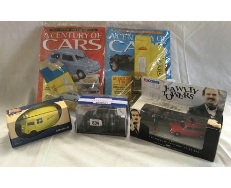 2 SOLIDO CENTURY OF CARS, FIAT 600 &amp; AN FF JAGUAR 100 NEW IN PACKET, BOXED CORGI FAWLTY TOWERS AUSTIN 1300 ESTATE &amp; B