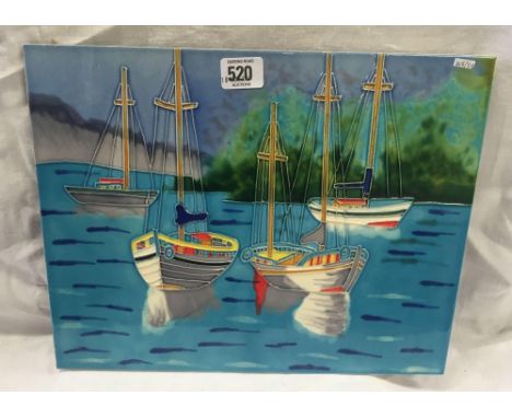 DECORATIVE CERAMIC PLAQUE OF SAILING BOATS