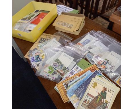 YELLOW CONTAINER OF MIXED STAMPS, FIRST DAY COVERS ETC