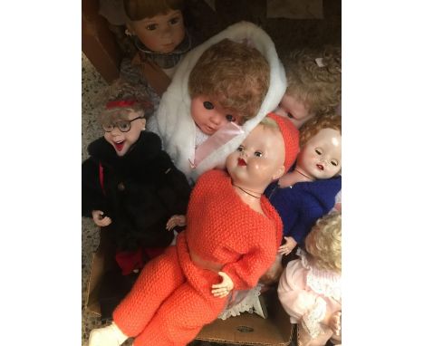 CARTON OF DOLLS INCL; ONE WITH FUR COAT &amp; RED SHOULDER BAG