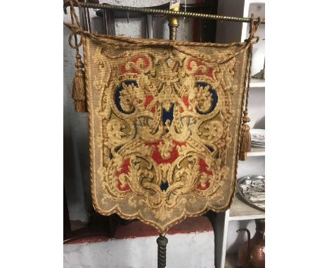 ORNATE BRASS STAND WITH TAPESTRY BANNER