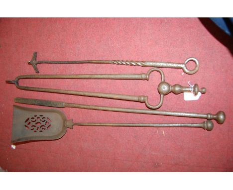 ***FIRE TOOLS WITHDRAWN FROM THIS LOT*** A set of 19th century steel fire tools together with a Regency style convex wall mir