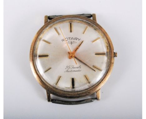 A gentlemans 9ct gold cased Rotary Automatic wristwatch, the round dial with baton numerals and gilt hands, stamped to revers