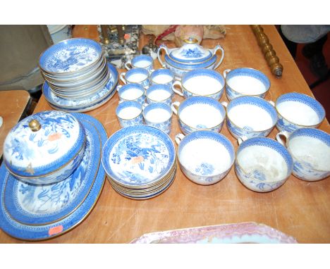 A19th century Spode blue & whtie part tea and dinner service, transfer decorated in the Chinese style with various pagodas am