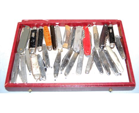A Swiss Army type pocket knife, having five folding tools; together with various other 19th century and later pocket knives