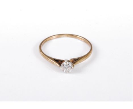 A 9ct diamond solitaire ring, the rouond brilliant cut diamond, estimated approx. 0.20cts, with plain band hallmarked Birminh