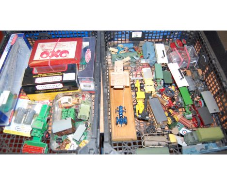 Three boxes of various loose and boxed diecast vehicles, to include Matchbox First Gear, Corgi, 00 gauge carriages and track 